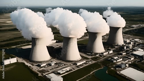Wallpaper Mural Aerial footage of nuclear power plant or nuclear power station a thermal power station in which the heat source is a nuclear reactor this plant is located in a heavy industrial zone 4k quality Cooling Torontodigital.ca