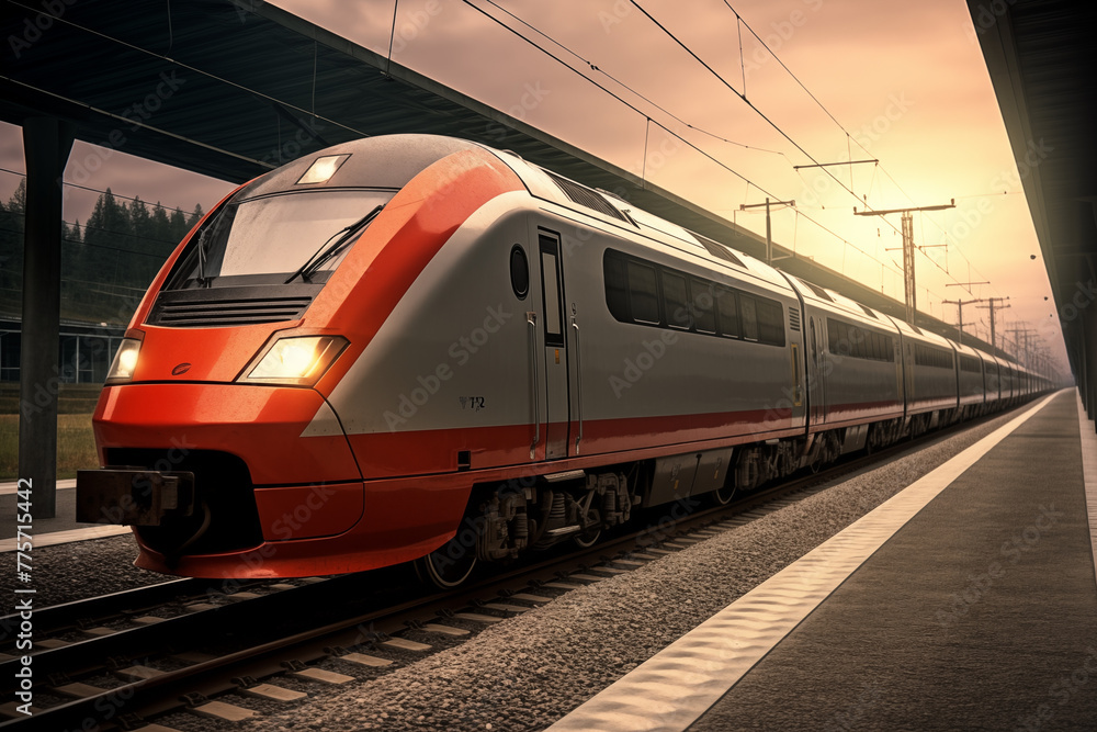 Fototapeta premium Image of train. Train related topics. Vacation by train. Rail strike. Train accident.