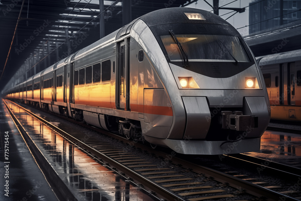 Naklejka premium Image of train. Train related topics. Vacation by train. Rail strike. Train accident.