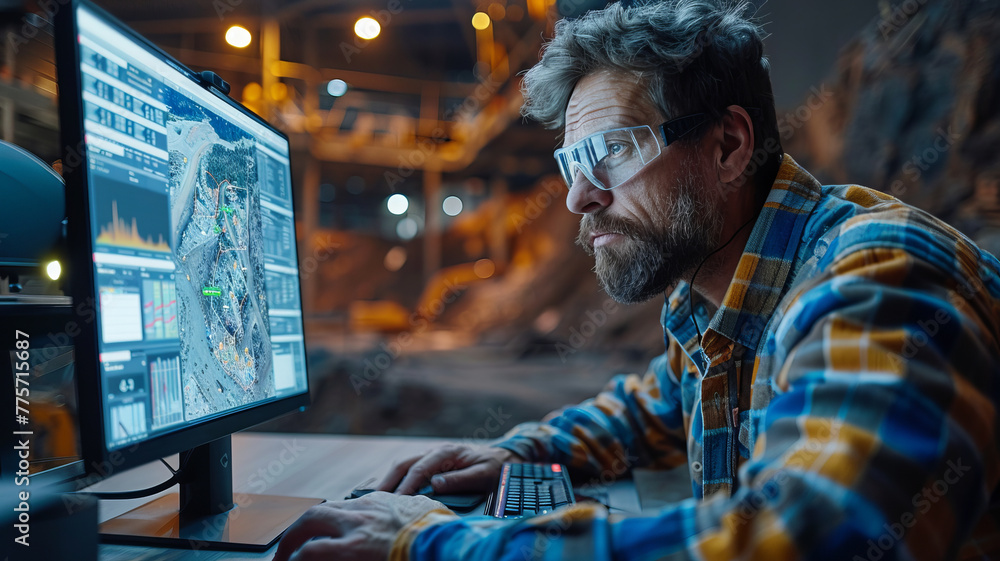 a man monitoring noise pollution on a computer, daylight, construction site in the background,generative ai a man monitoring noise pollution on a computer, daylight, construction site in the background,generative ai
