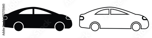 car icon. sedan car, vehicle or automobile side view flat vector symbol on transparent background for apps and websites.
