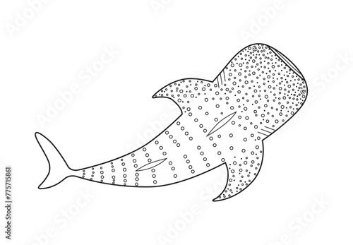 Illustration of the whale shark on the white background. Line art