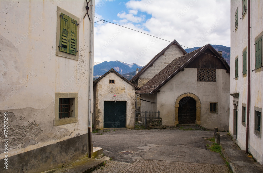 A street in the historic mountain village of Luint in Carnia in Udine Province, Friuli-Venezia Giulia, north east Italy