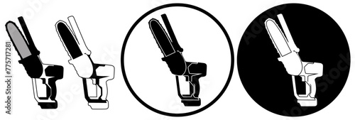 Set Mini Chainsaw Cordless icon logo vector illustration