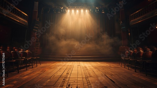 Empty stage basked in spotlight awaiting performance