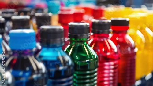 A series of colorful bottles containing various types of coolant each one designed for specific vehicles and engines to help maintain their fuel efficiency. photo