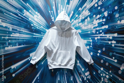 white hoodie on energetic background photo