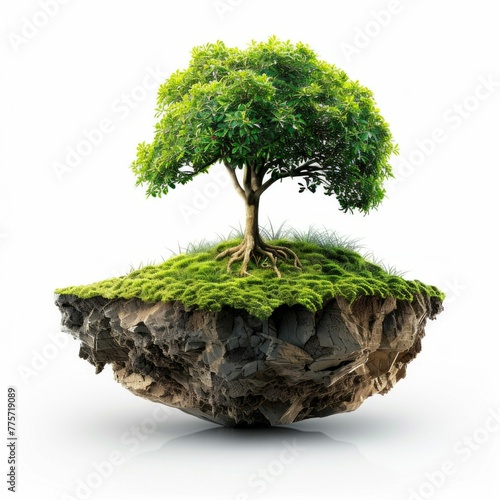Floating Island with Lush Tree  A Symbol of Eco Balance. Generative ai