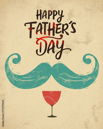 a poster for a happy fathers day with a blue mustache illustration