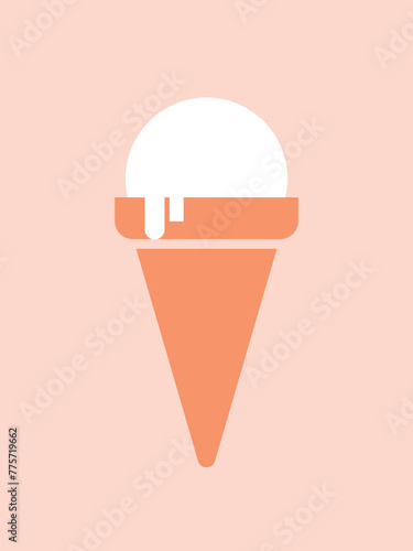 Simple flat illustration with ice cream cone. Sweet dessert. Modern  minimalistic icon, sticker, clip art in flat kawaii style. Tasty food. © renberrry