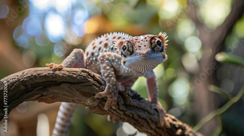 Small Lizard Perching on Tree Branch