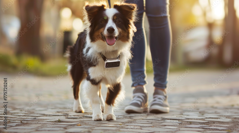 Person Walking Dog on City Sidewalk Person Walking Dog on City Sidewalk
