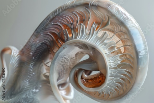 Inner ear with eardrum and cochlea - abstract 3d model	