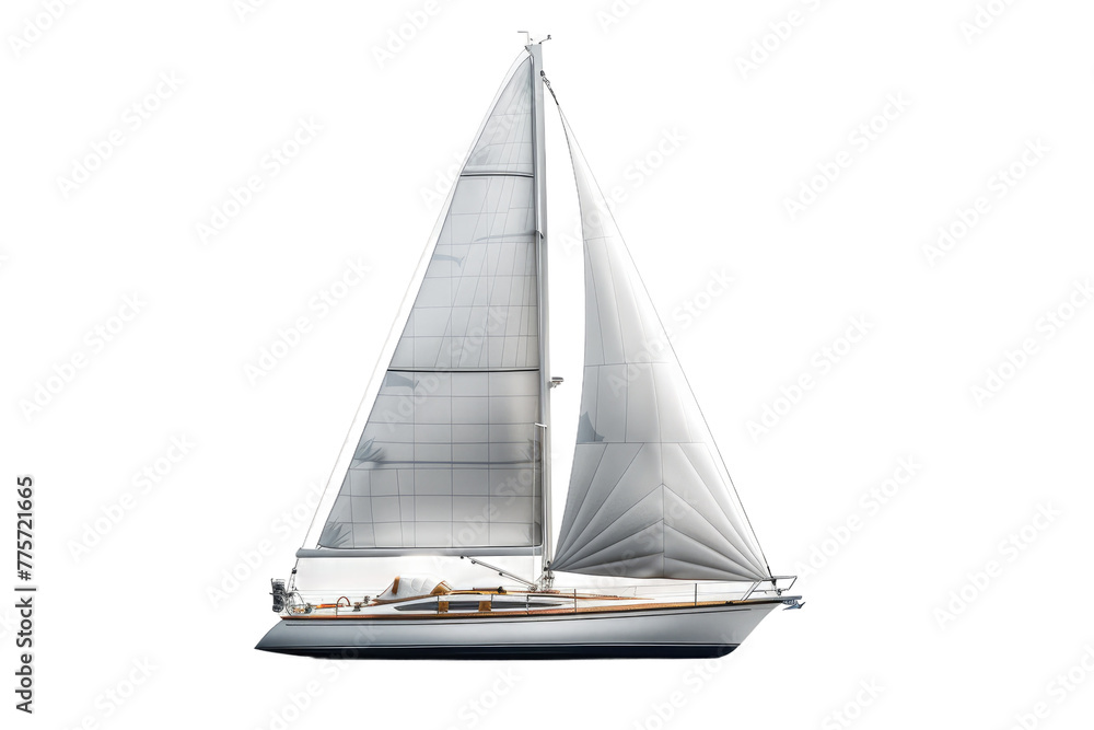 Serenity in White: A Sailboat Sailing on a Blank Canvas. White or PNG Transparent Background.