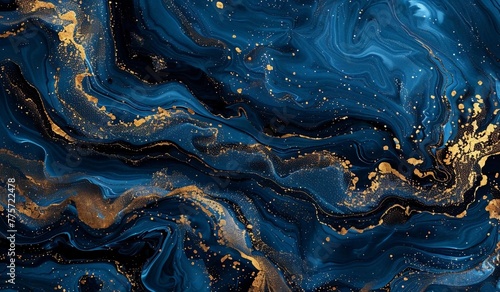 Premium Background. Marble painting, realistic photography style, dark abstract background with blue color and gold. Luxury artistic for flyer, poster, notepad.