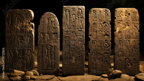 Ancient egyptian hieroglyphs on stone tablets