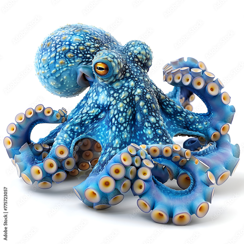 A highly detailed, digitally created image of a blue octopus with a realistic texture. A highly detailed, digitally created image of a blue octopus with a realistic texture.