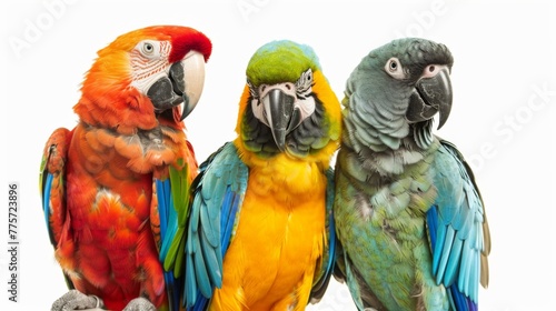 Three Colorful Parrots Standing Together © Prostock-studio