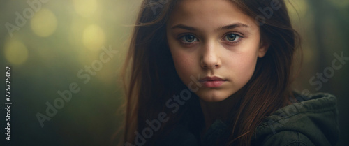 A young girl with long, dark hair photo