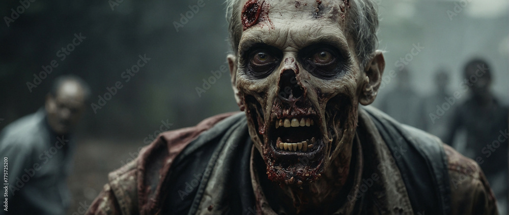 close-up of a zombie with its mouth open