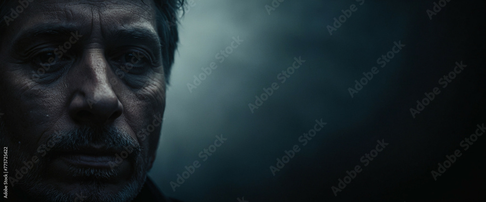 Moody close-up of a man in a dimly lit atmosphere Moody close-up of a man in a dimly lit atmosphere