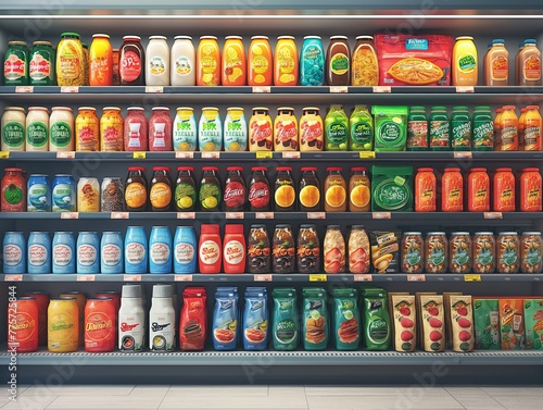 supermarket shelfs full of different products