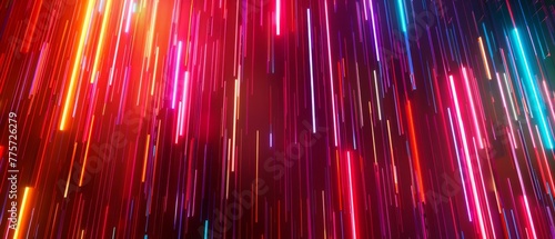 Laser show, glowing vertical lines, neon red lights, abstract psychedelic background, infrared spectrum, vibrant colors, 3D render