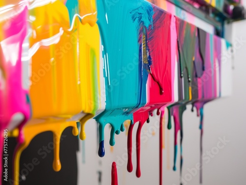 several dripping colors ink on handle printers
