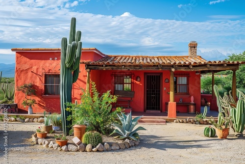 mexican style house with cactus plant in front of it