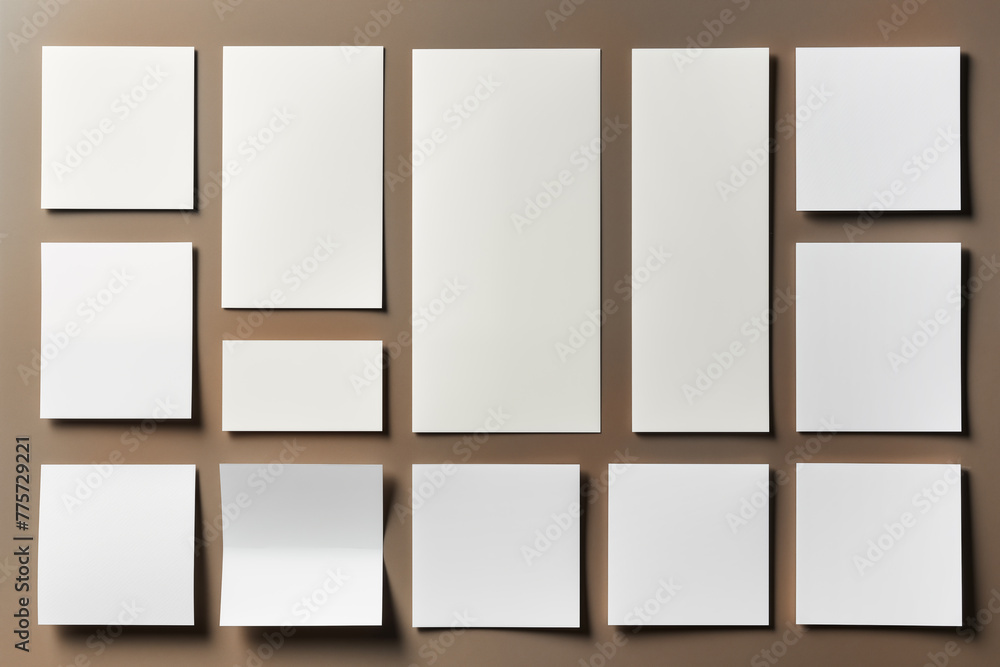 set of paper pieces isolated on white background.