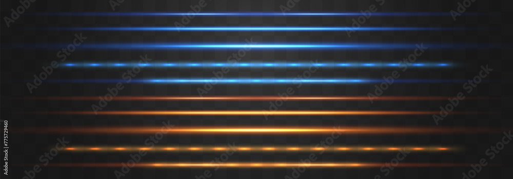 Fototapeta premium Abstract lights lines on png. Vector laser beams. Glowing streaks on dark background. Luminous neon lines isolated on trasparent backgound