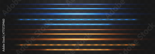 Abstract lights lines on png. Vector laser beams. Glowing streaks on dark background. Luminous neon lines isolated on trasparent backgound