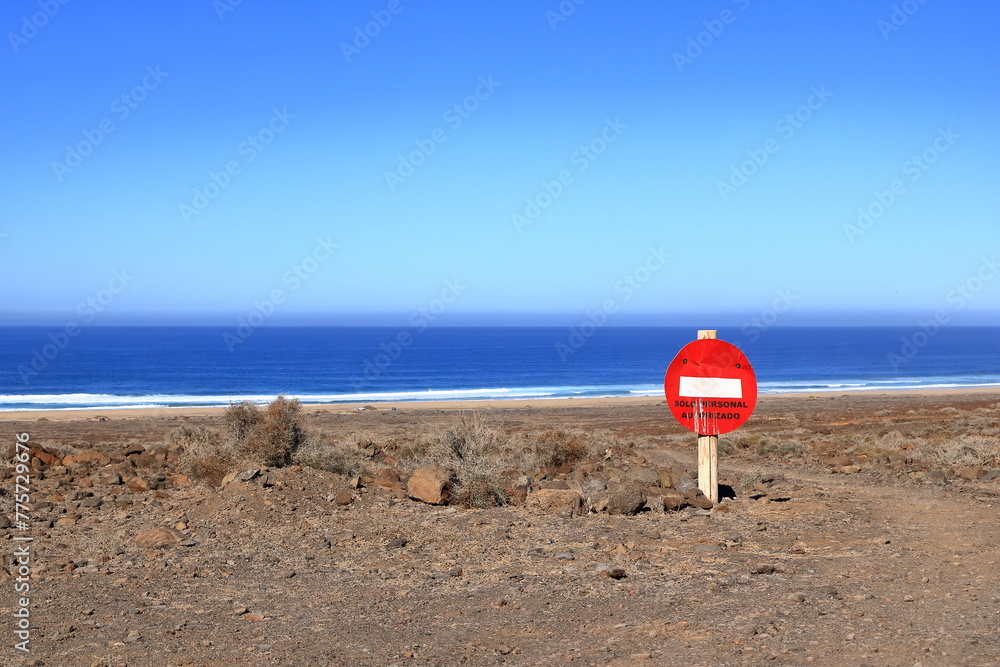 Playa de Cofete, Fuerteventura, Canary Islands, Spain: view to the atlantic ocean on a sunny day