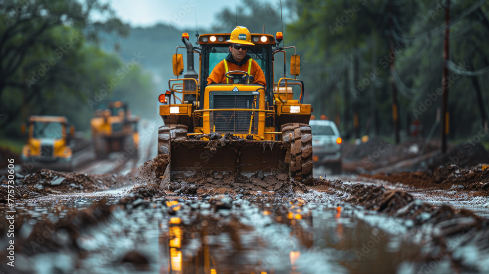 an engineer with helmet in his hand controlling the operation. very big 20 lane highway construction operation in the background,generative ai an engineer with helmet in his hand controlling the operation. very big 20 lane highway construction operation in the background,generative ai