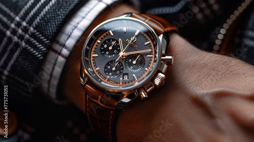 Luxury Brown Watch on Man's Wrist Close-Up