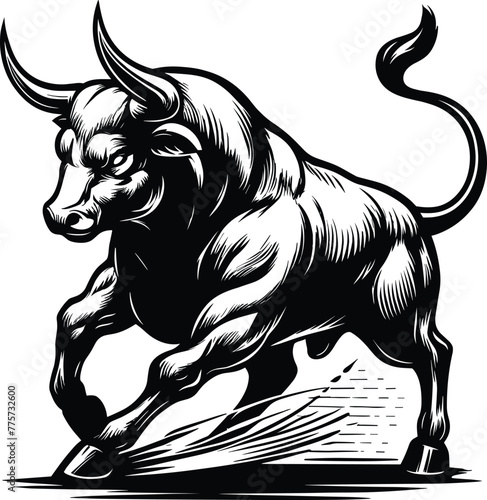 Silhouette of a angry bull, vector illustration.