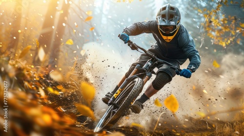 mountain biking through immersive photos, where the rush of wind in your hair accompanies your descent down challenging trails, showcasing your skill and agility. © lililia