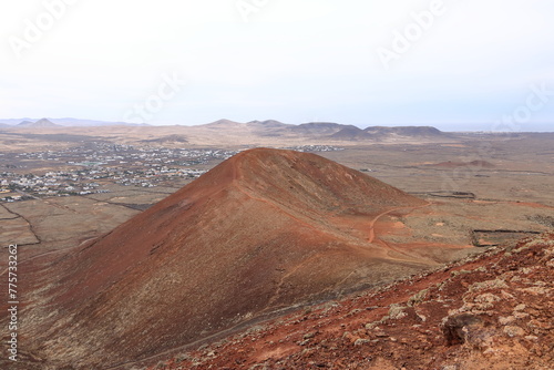 view from the distance to Volcan Calderon Hondo, Fuerteventura, Canary Islands, Spain