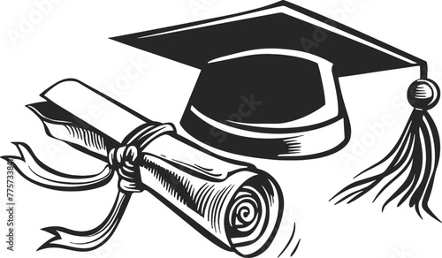 Graduation cap and diploma symbol, vector illustration.