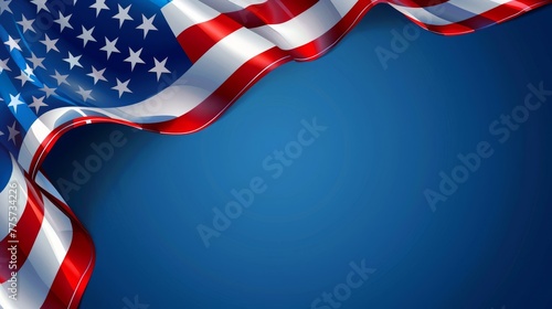 A sleek 3D rendering of the American flag with dynamic waves on a deep blue background, perfect for modern patriotic content.
