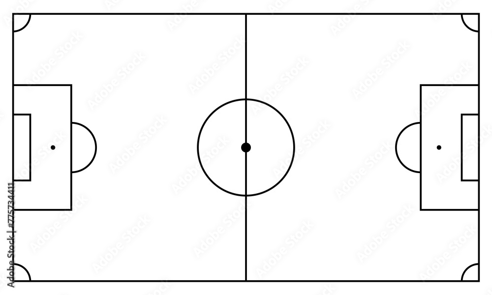 Soccer field in line style. Football pitch. Black outline court and stadium on white background. Vector illustration, EPS10 - obrazy, fototapety, plakaty 