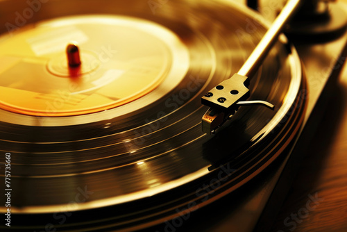 A vintage vinyl record playing on a turntable