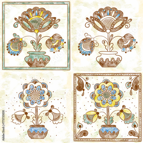 Traditional Ukrainian ornament, Kosiv ceramics, Seamless pattern photo