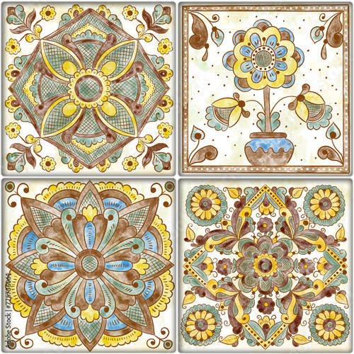 Traditional Ukrainian ornament, Kosiv ceramics, Seamless pattern photo