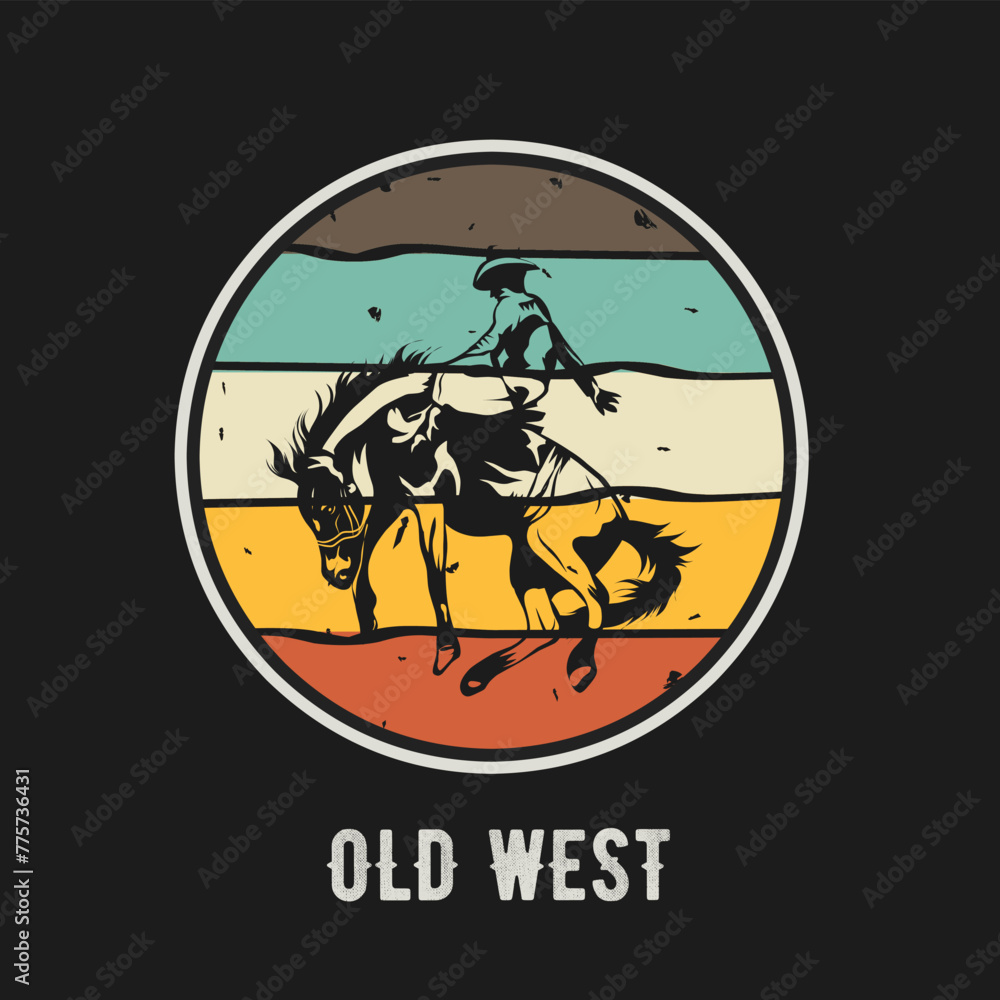 vector of old west cowboy with horse perfect for print, apparel, etc 