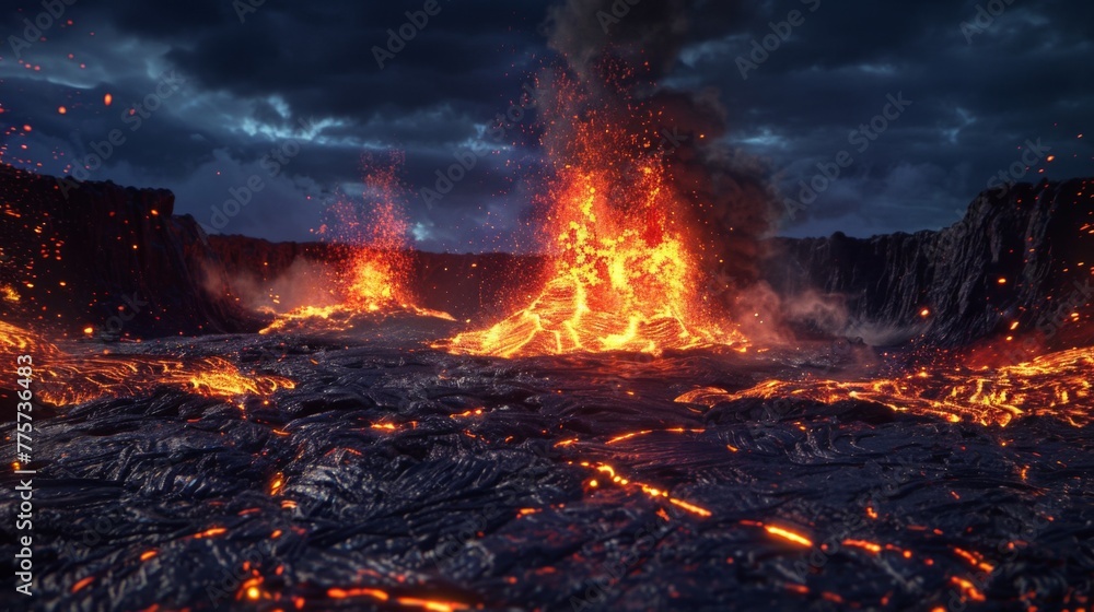 Massive Lava filled Crater Eruption