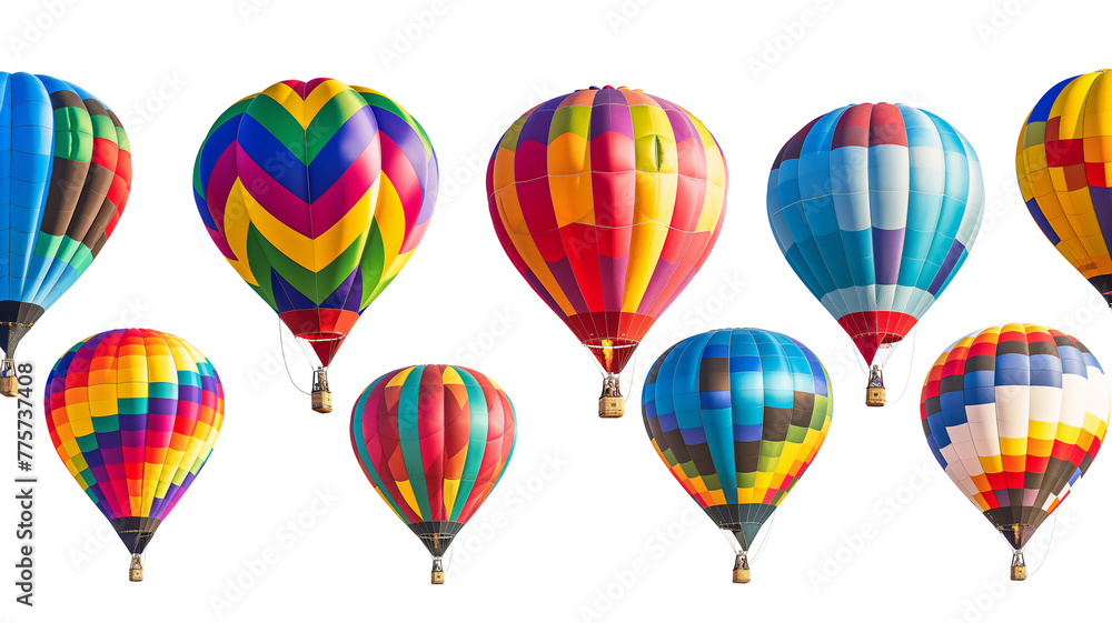 Colorful hot air balloons filling the sky, vibrant and festive.