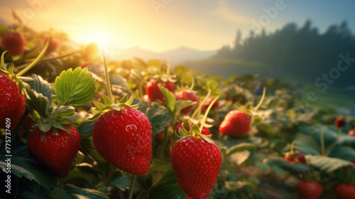 Fresh strawberries collected from field and strwberries in the field. photo