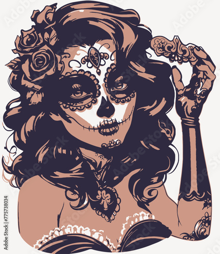 Woman in La Muerte Skull Style Illustration
