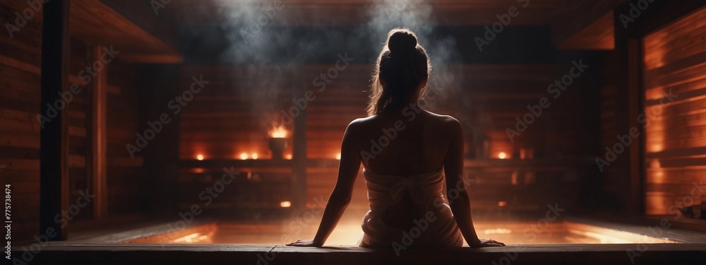 Woman with athletic body relaxes in spa